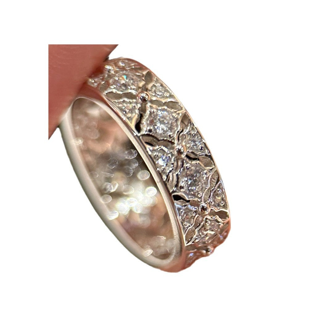 S925 sterling silver light luxury diamond lace engraved hollow diamond ring geometric rhombus high carbon diamond ring women's exquisite