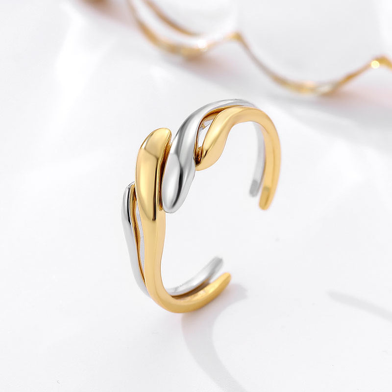 S925 sterling silver ring women's two-in-one combination plated 18k gold ring personality niche winding punk