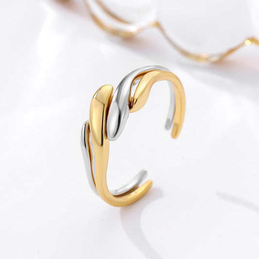 S925 sterling silver ring women's two-in-one combination plated 18k gold ring personality niche winding punk