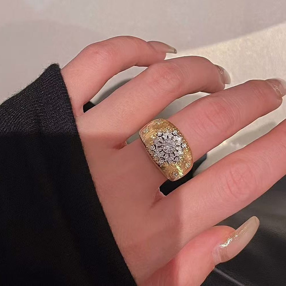 Sterling silver S925 Italian Buchi style medium ancient brushed silk craft ring temperament light luxury high sense versatile ring