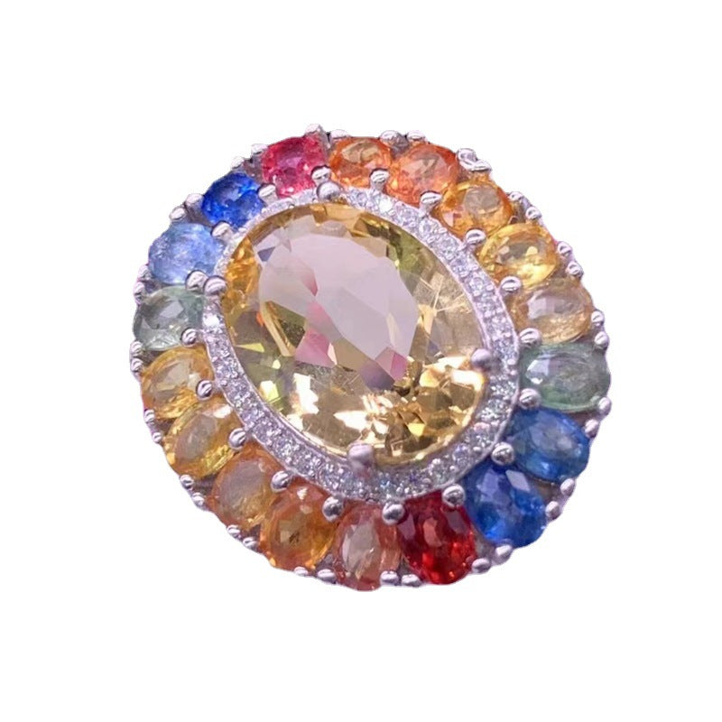 Natural color sapphire ring women's inset s925 silver citrine ring simple live female design