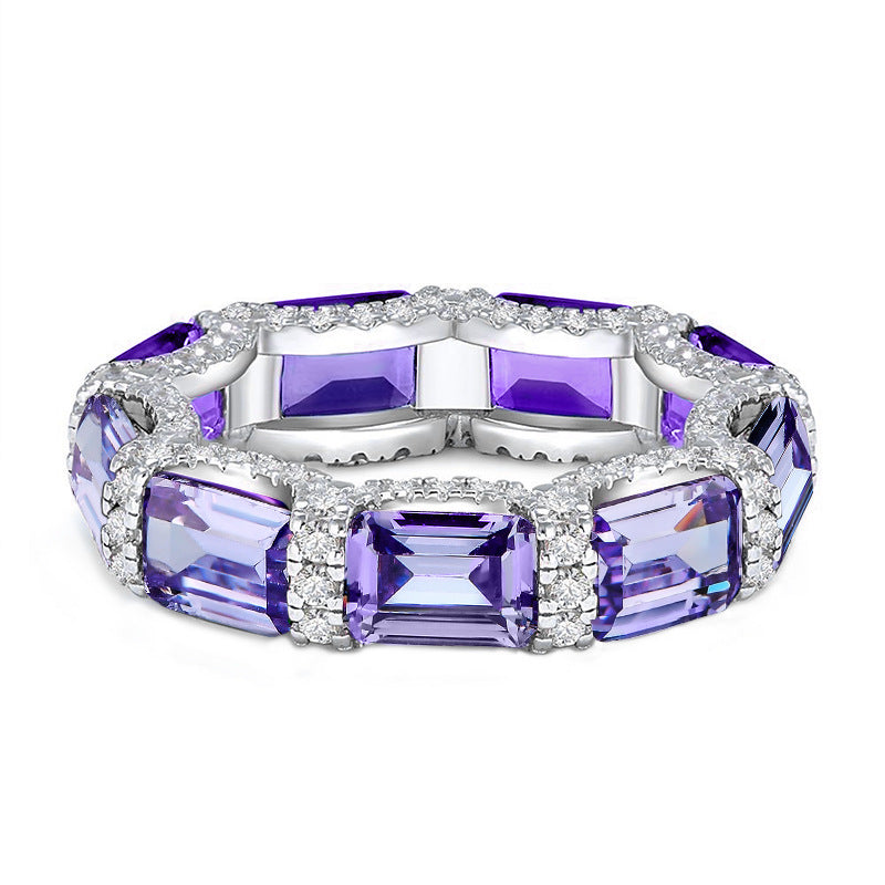 New Emerald Row Ring S925 Sterling Silver Ring Women's Niche Design Premium Silver Jewelry