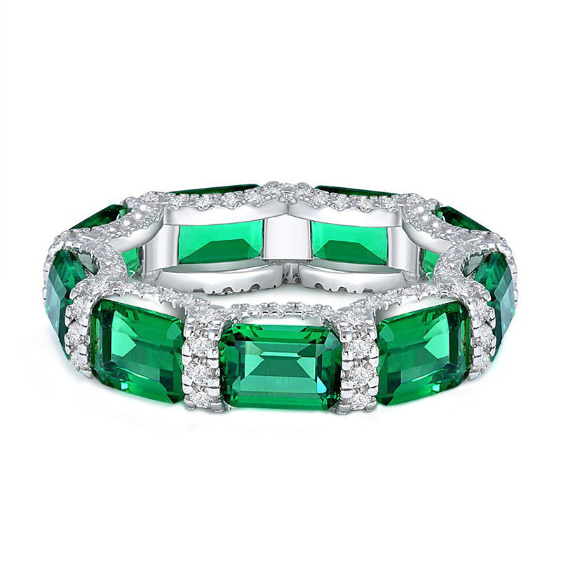 New Emerald Row Ring S925 Sterling Silver Ring Women's Niche Design Premium Silver Jewelry