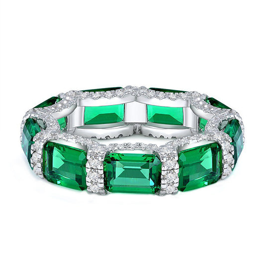 New Emerald Row Ring S925 Sterling Silver Ring Women's Niche Design Premium Silver Jewelry