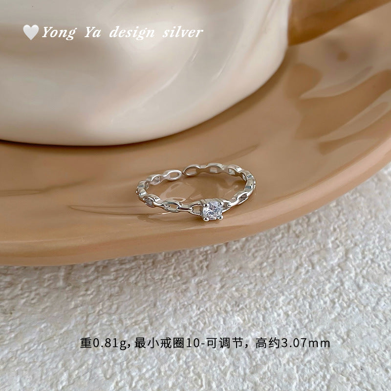 S925 sterling silver S999 foot silver bow zircon ring atmosphere sweet Korean style exquisite simple jewelry hair