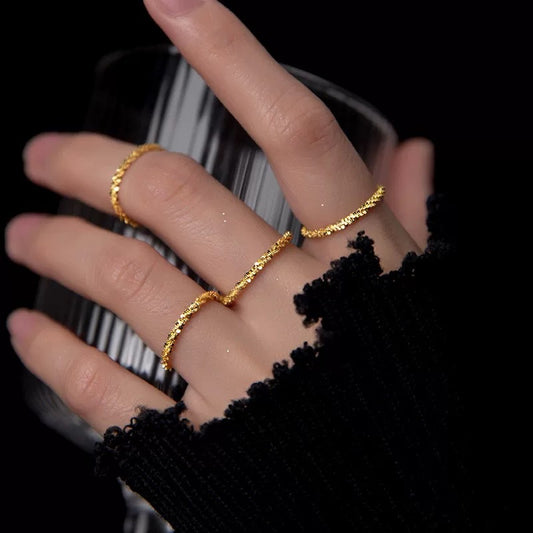 S925 Sterling Silver Sparkling Ring Shiny Closed Gypsy Star Broken Silver Diamond Ring Plain Ring Stacked