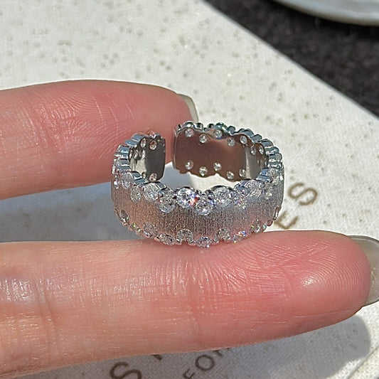 S925 sterling silver micro-inlaid zircon ring niche design simple and fashionable medieval vintage geometric opening ring