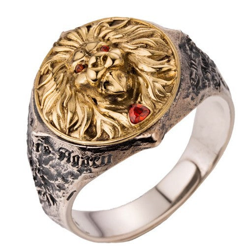 Single tail ring opening adjustable lettering seven worlds roaring lion silver trendy men's ring index finger ring tail ring silver inlaid copper