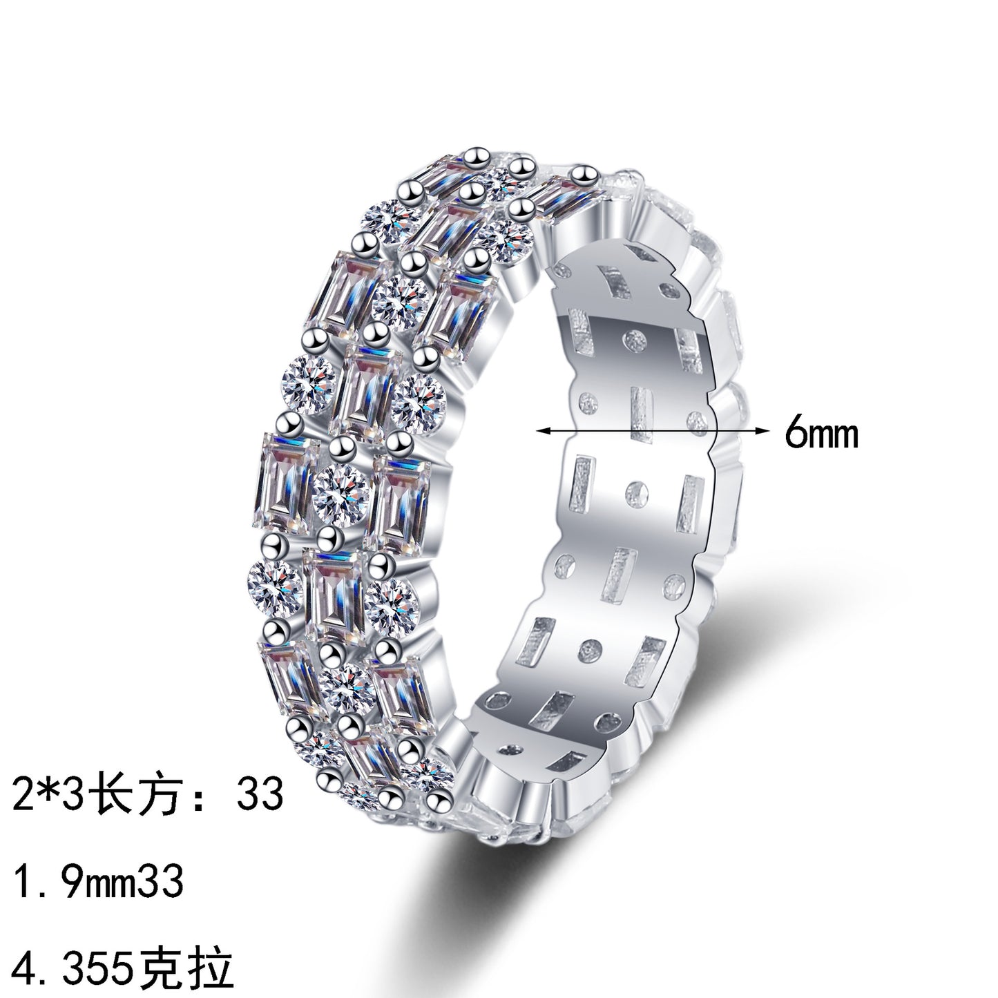S925 sterling silver all-moissanite ring women's rectangular regular row ring luxury luxury ring personality trend