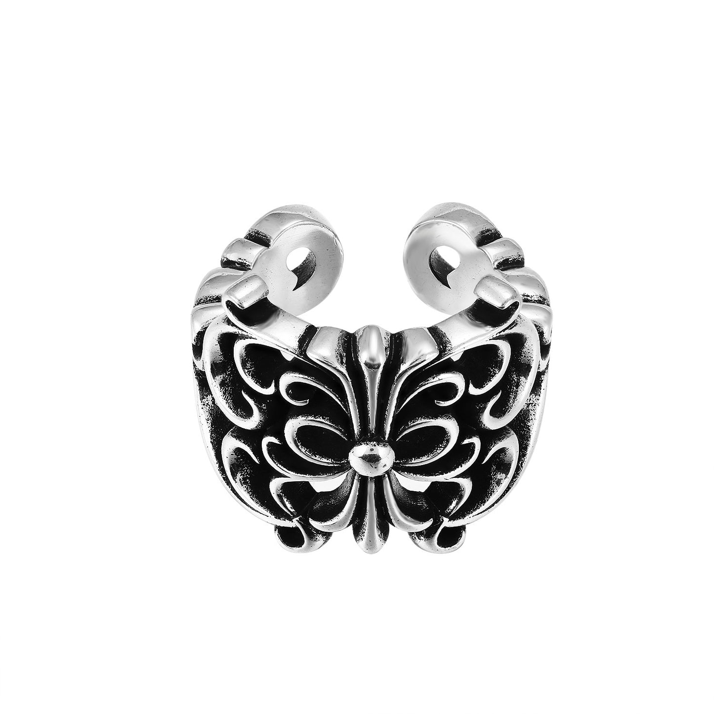 CH Classic Gram Heart Cross Open Ring S925 Sterling Silver Male and Female Couples Retro Fashion Thick Ring