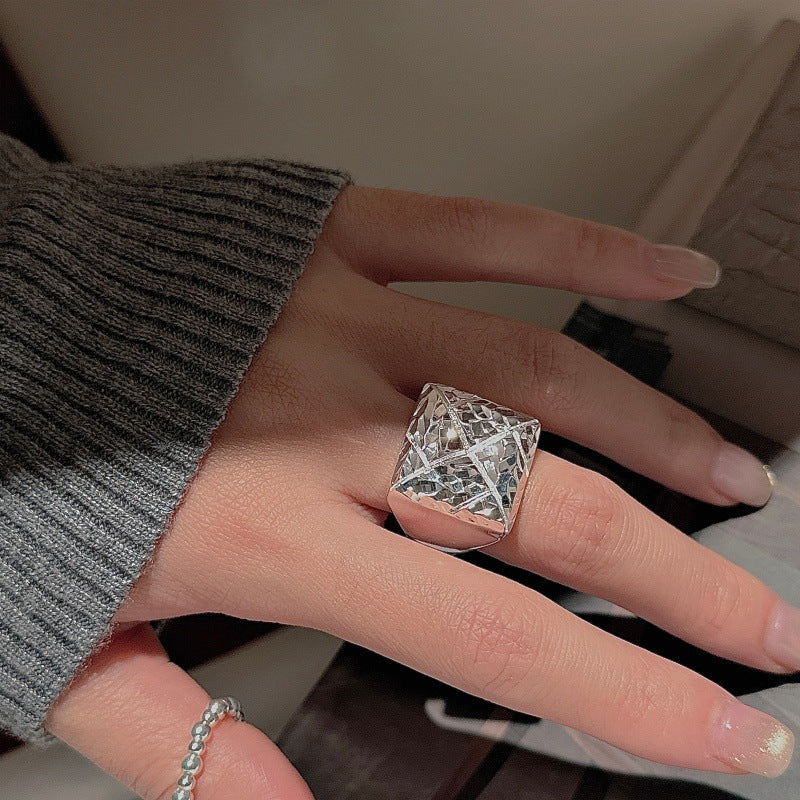 S925 sterling silver niche design sense retro heavy industry simple CNC ring personalized ring