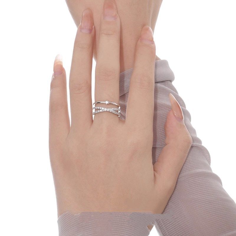 Authentic 925 sterling silver ring women's cross full diamond sweet light luxury ins niche opening adjustable new explosion girlfriend