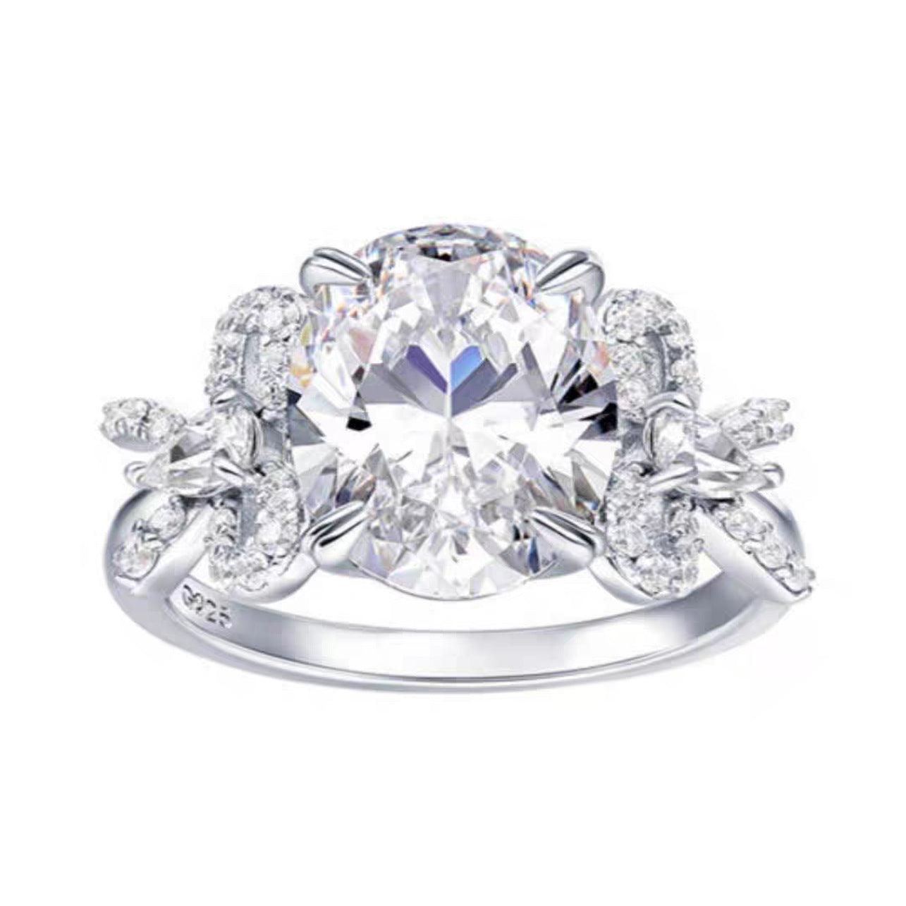 S925 Sterling Silver Bow Oval Dove Egg Five Carat Moissanite Ring Women's Explosive Light Luxury Luxury
