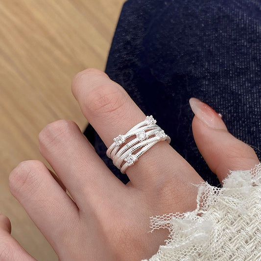 S925 sterling silver multi-layer surrounding zircon cross ring exquisite niche personality ring light luxury fashion versatile jewelry