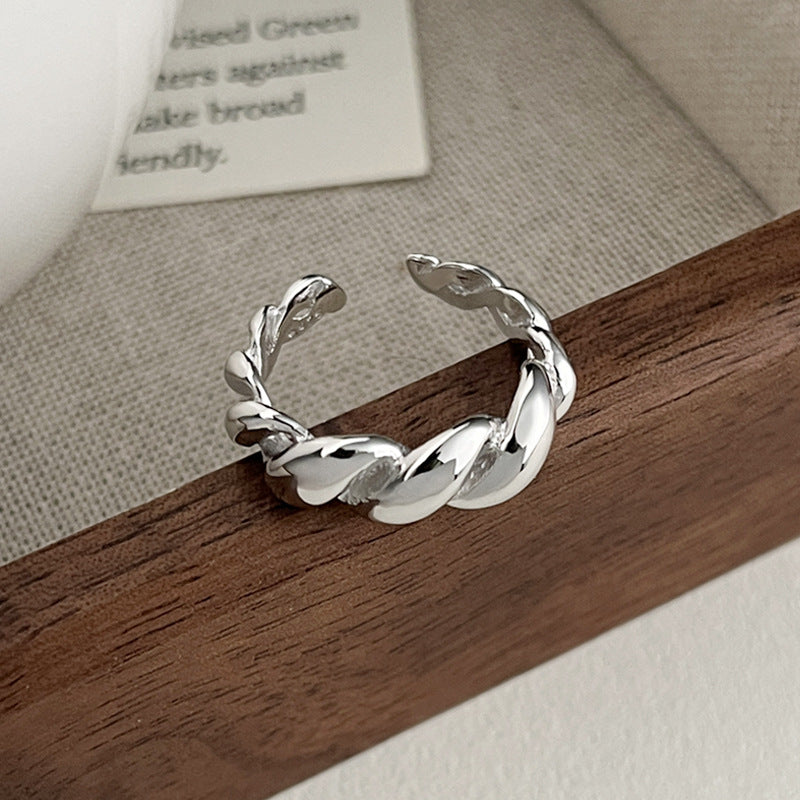 925 sterling silver twist croissant ring women's ins niche fashion personality temperament open ring J5104