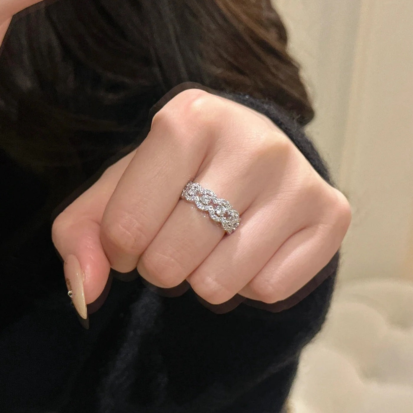 Moissanite sterling silver hollow lace row ring women's simple niche jewelry stacked ring fashion senior wholesale