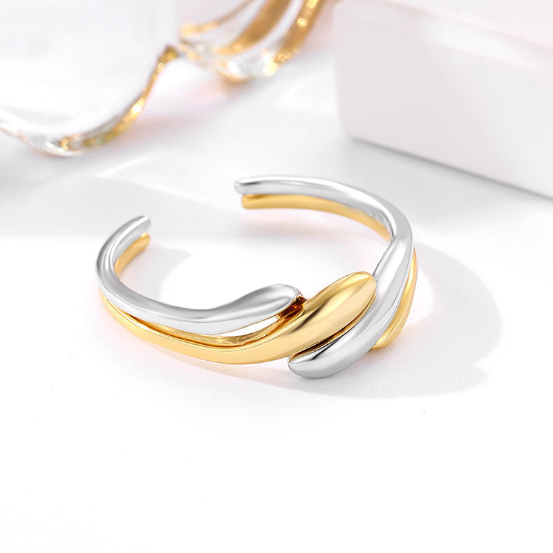 S925 sterling silver ring women's two-in-one combination plated 18k gold ring personality niche winding punk