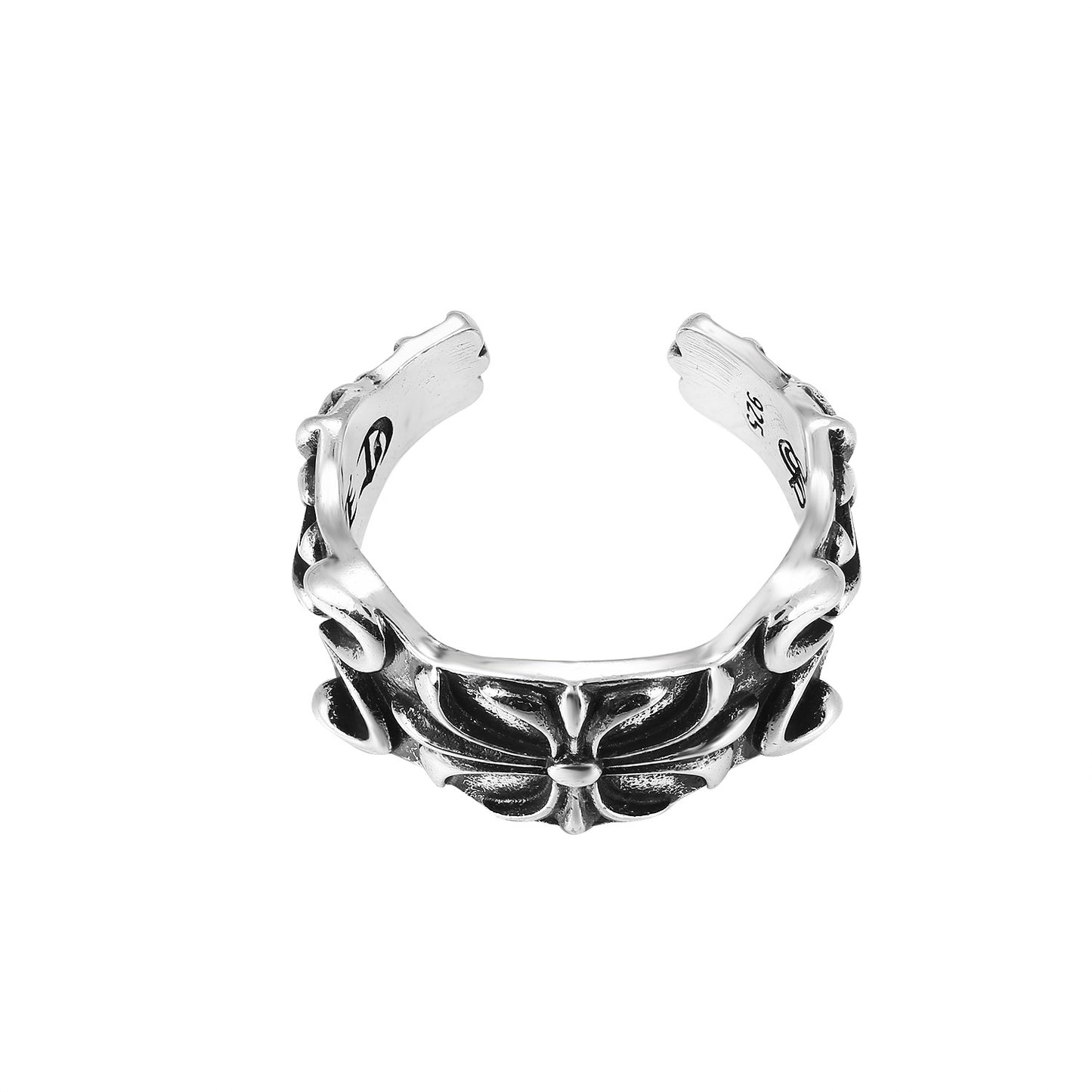 CH Classic Gram Heart Cross Open Ring S925 Sterling Silver Male and Female Couples Retro Fashion Thick Ring