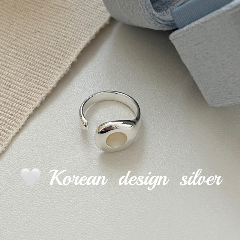 Korean niche design silver jewelry S925 sterling silver temperament white fritillary open ring high-end stacking