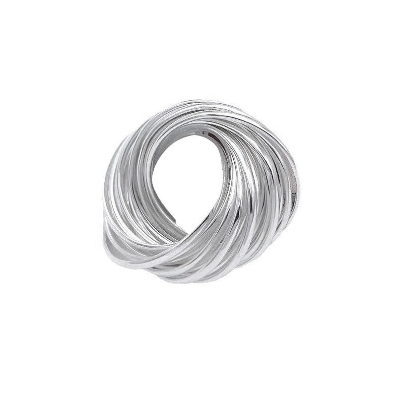 925 silver fashion 21 ring plain ring silver silk ring women's ins style light luxury high-end niche ring new product