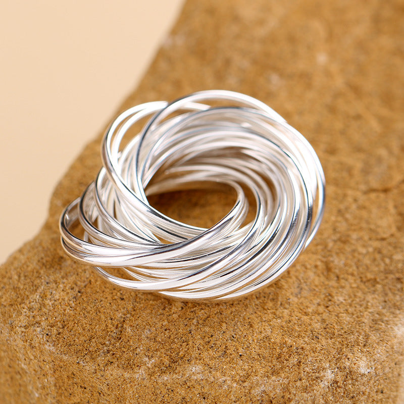 925 silver fashion 21 ring plain ring silver silk ring women's ins style light luxury high-end niche ring new product
