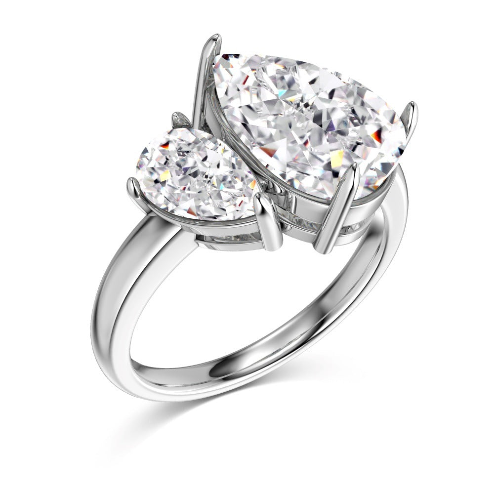 S925 Sterling Silver 8A High Carbon Diamond Rectangular Triangular Denier Cut Luxury Group Ring