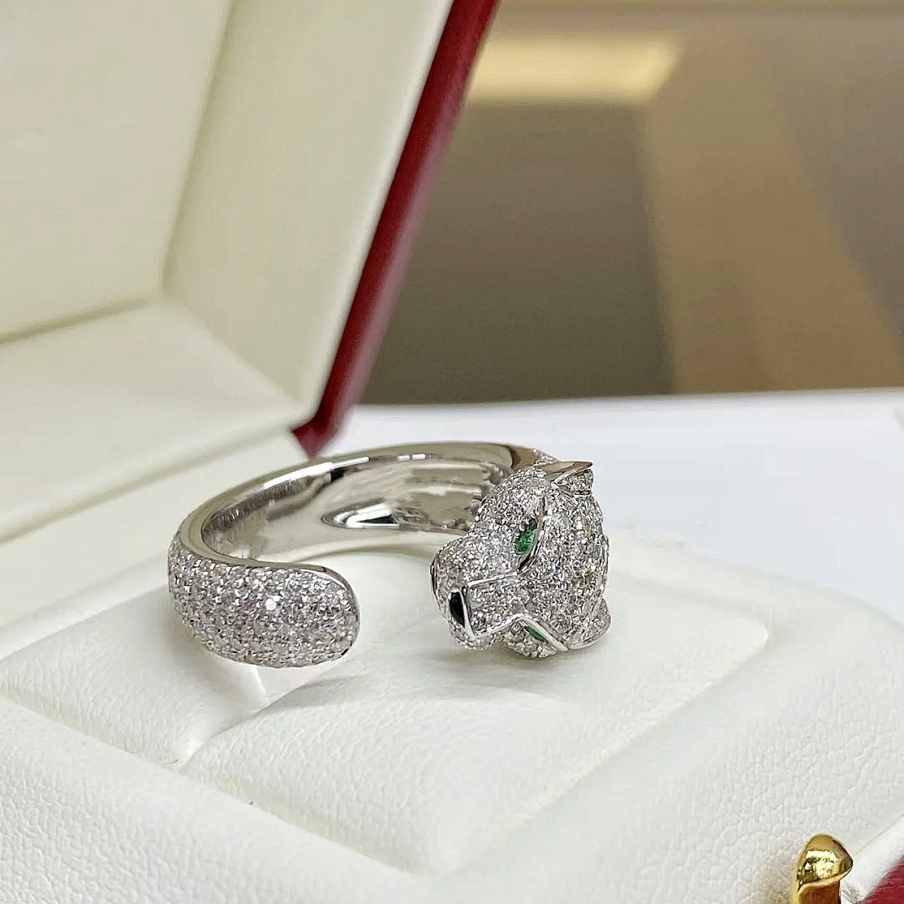 S925 sterling silver full diamond leopard head ring women's light luxury high-end sense opening design fashionable personality trendy