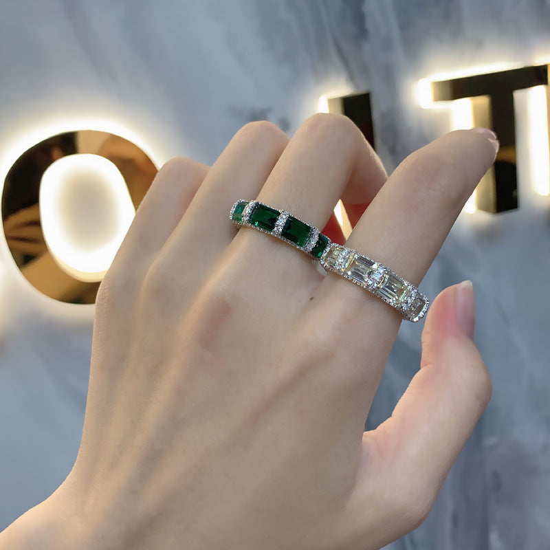 New Emerald Row Ring S925 Sterling Silver Ring Women's Niche Design Premium Silver Jewelry