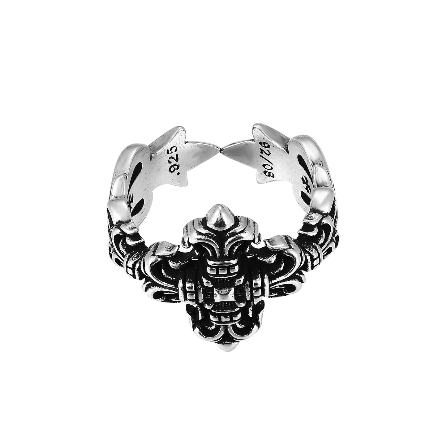 CH Classic Gram Heart Cross Open Ring S925 Sterling Silver Male and Female Couples Retro Fashion Thick Ring