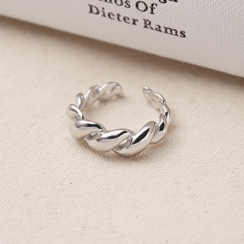 925 sterling silver twist croissant ring women's ins niche fashion personality temperament open ring J5104