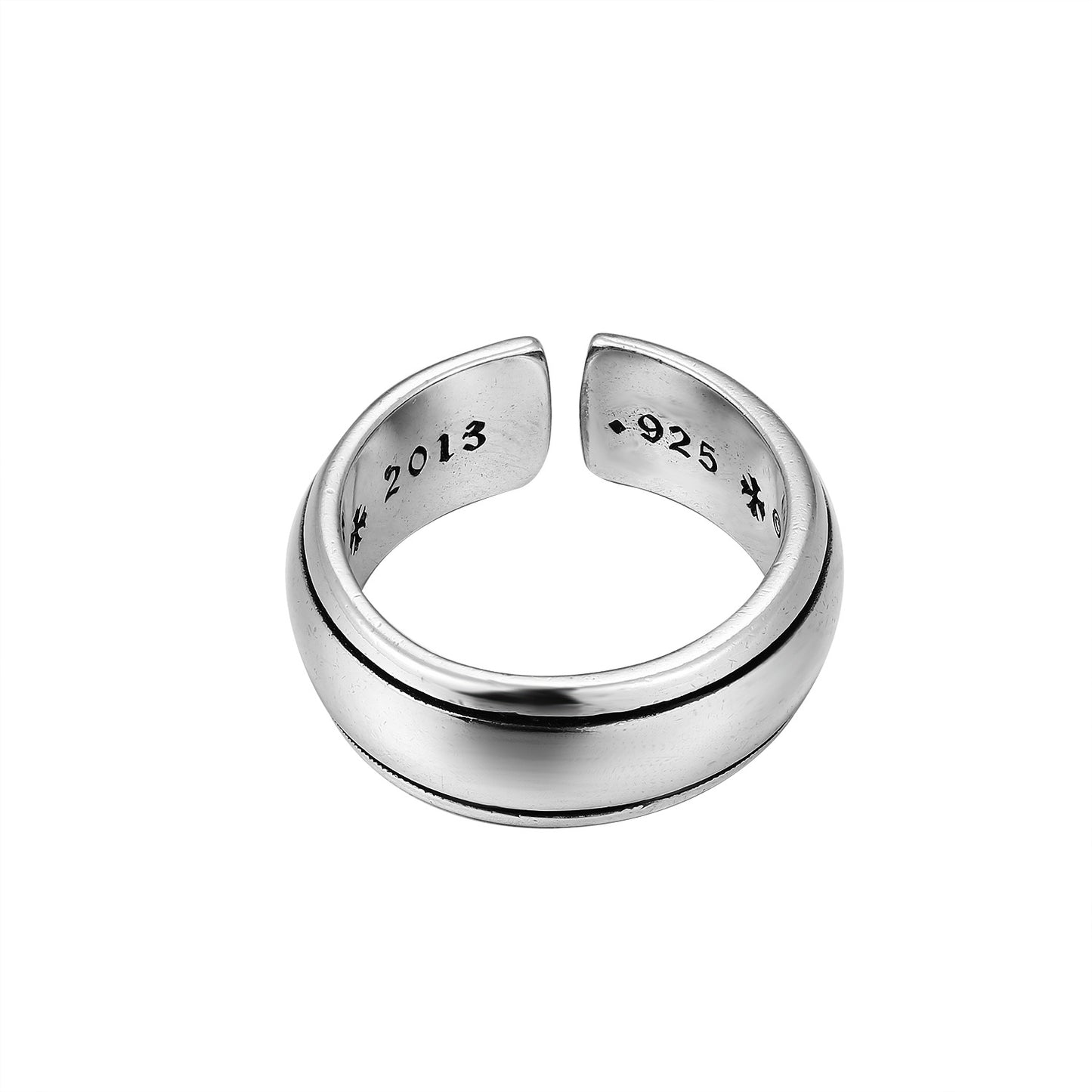CH Classic Gram Heart Cross Open Ring S925 Sterling Silver Male and Female Couples Retro Fashion Thick Ring
