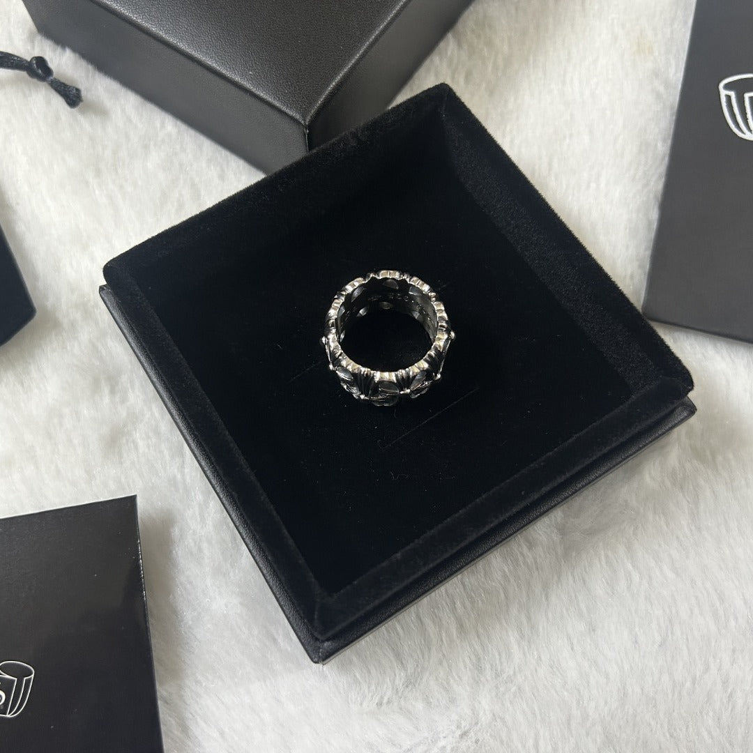 s925 silver ring, croco core, ancient tomb hollow ring, men's and women's trend retro and old ring
