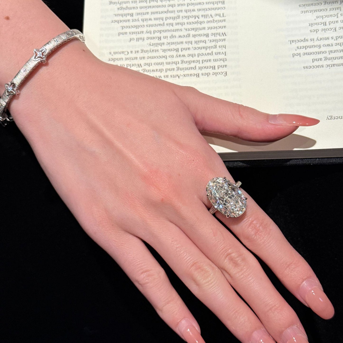 S925 Sterling Silver Ring Women's 13 * 20 Large Crahau Set with Pigeon Egg Ice Flower Cut Cold Ring