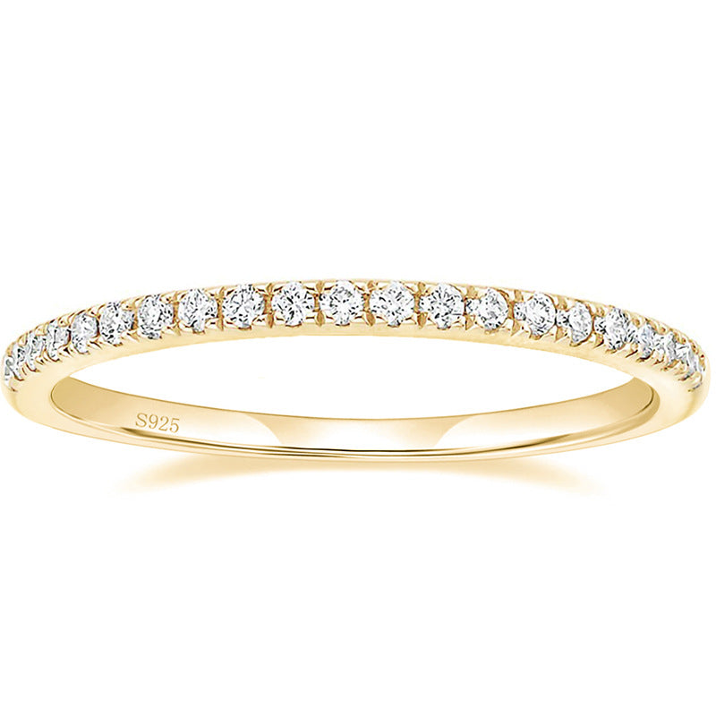 Natural AAA zircon jewelry 925 sterling silver sparkling diamond ring, zircon silver ring half circle.