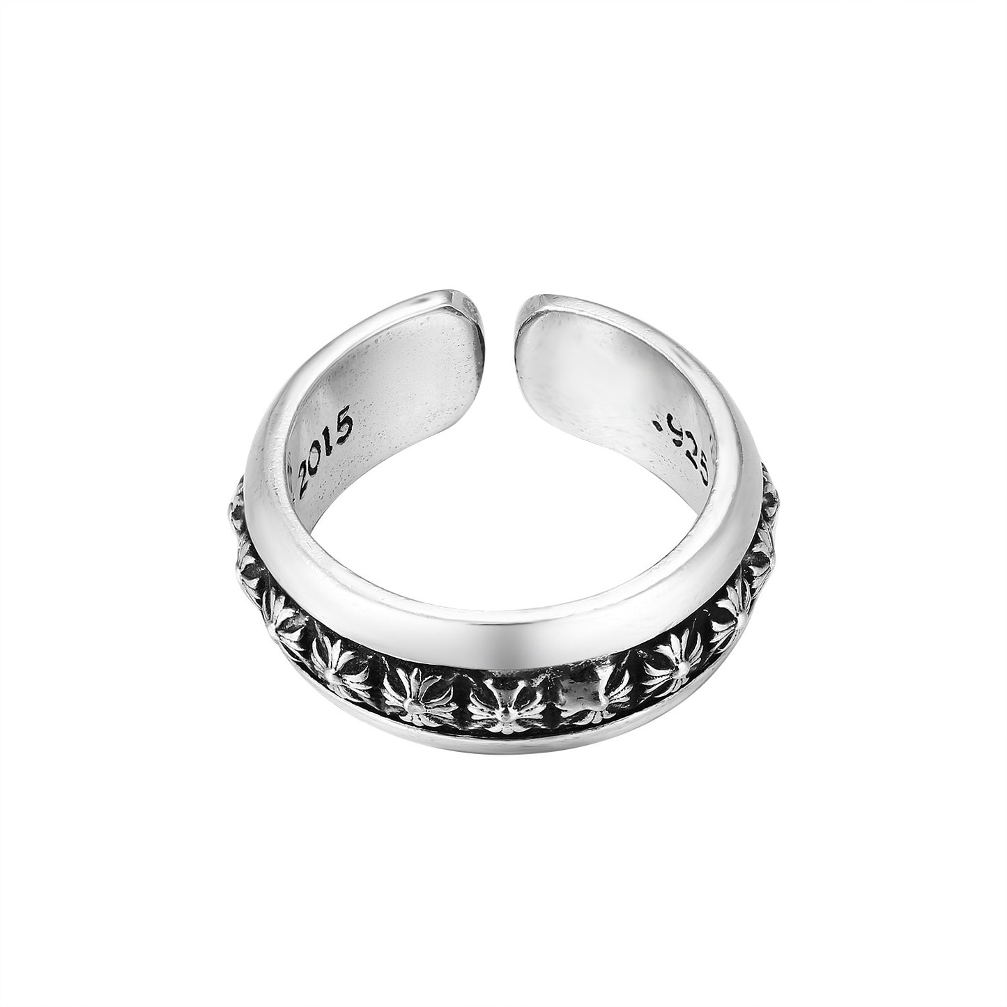 CH Classic Gram Heart Cross Open Ring S925 Sterling Silver Male and Female Couples Retro Fashion Thick Ring