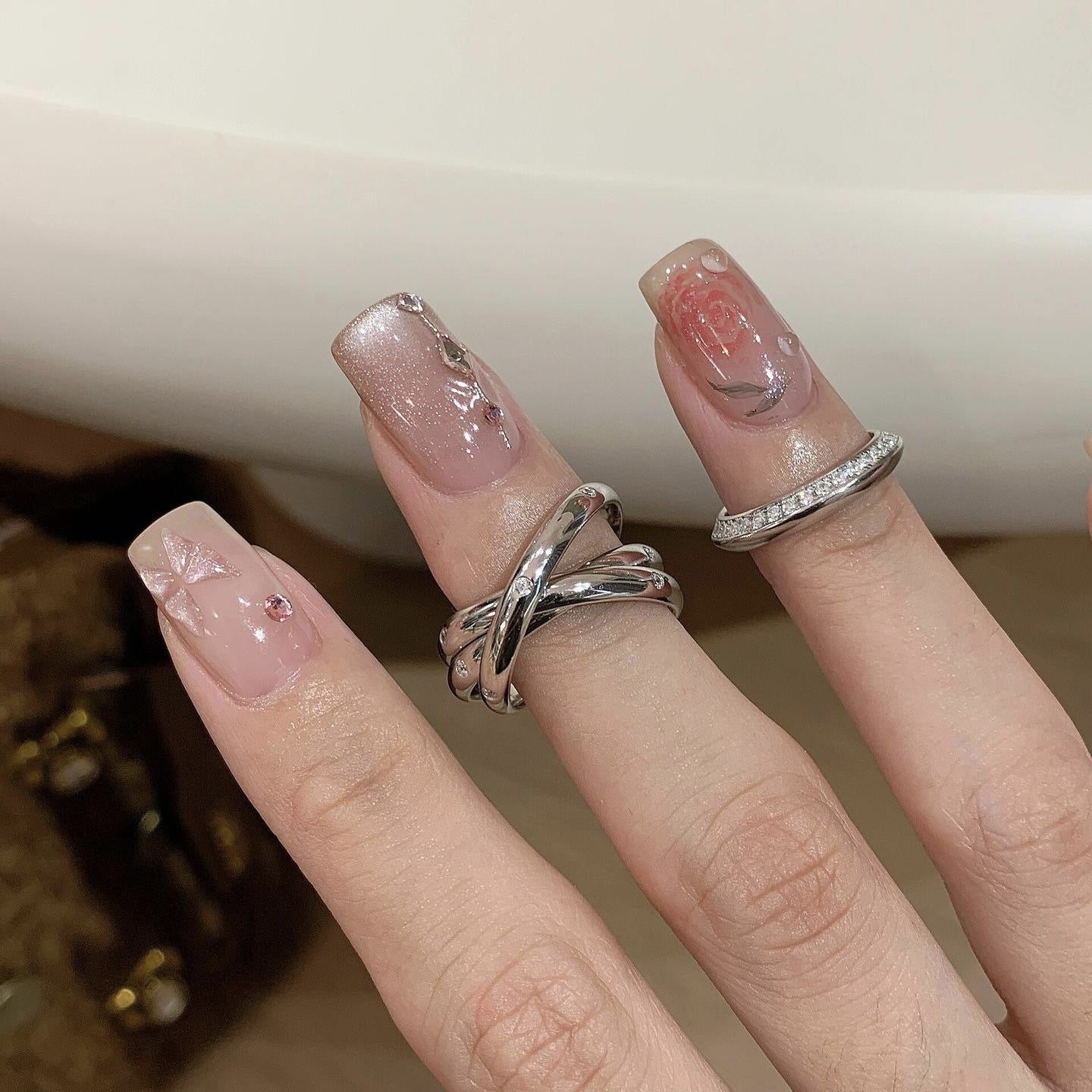 S925 whole body sterling silver court style multi-layer winding three-ring ring women's high-end simple stacking wearing zirconium index finger ring