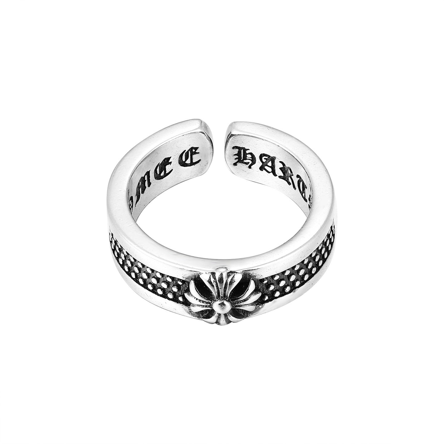 CH Classic Gram Heart Cross Open Ring S925 Sterling Silver Male and Female Couples Retro Fashion Thick Ring