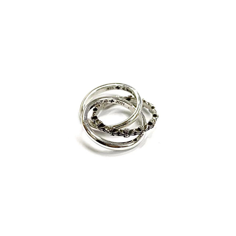 Sterling silver Crow New three-ring ring, punk hip-hop trend personality niche versatile men's and women's same ring
