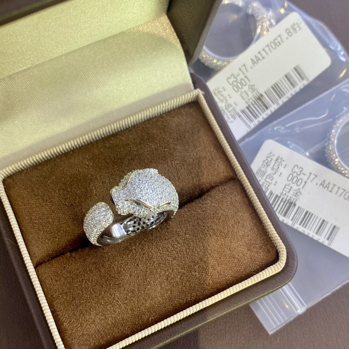 S925 sterling silver full diamond leopard head ring women's light luxury high-end sense opening design fashionable personality trendy