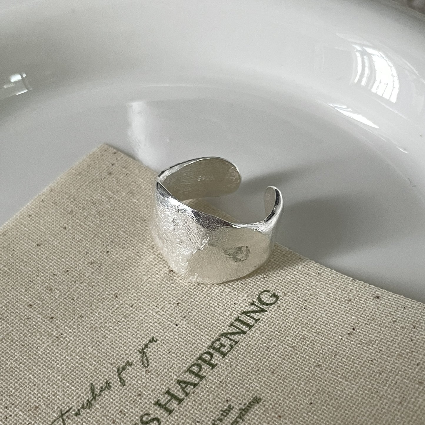 S925 sterling silver Korean version of matte texture curved ring for women's texture heavy industry Korean blogger ring tide jewelry