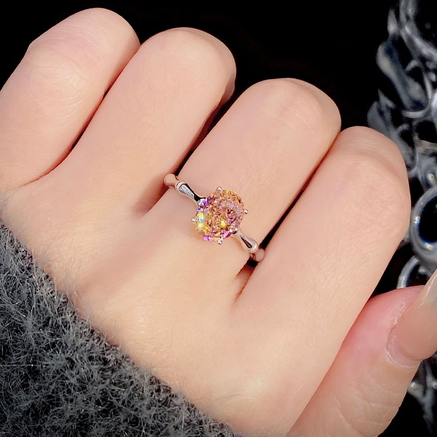 Pigeon Egg Papalacha Ring Female S925 Silver High Carbon Diamond Ice Flower Cut Zircon Design Ring