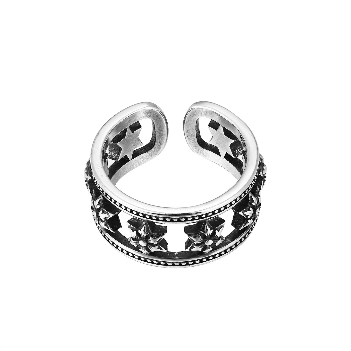 CH Classic Gram Heart Cross Open Ring S925 Sterling Silver Male and Female Couples Retro Fashion Thick Ring