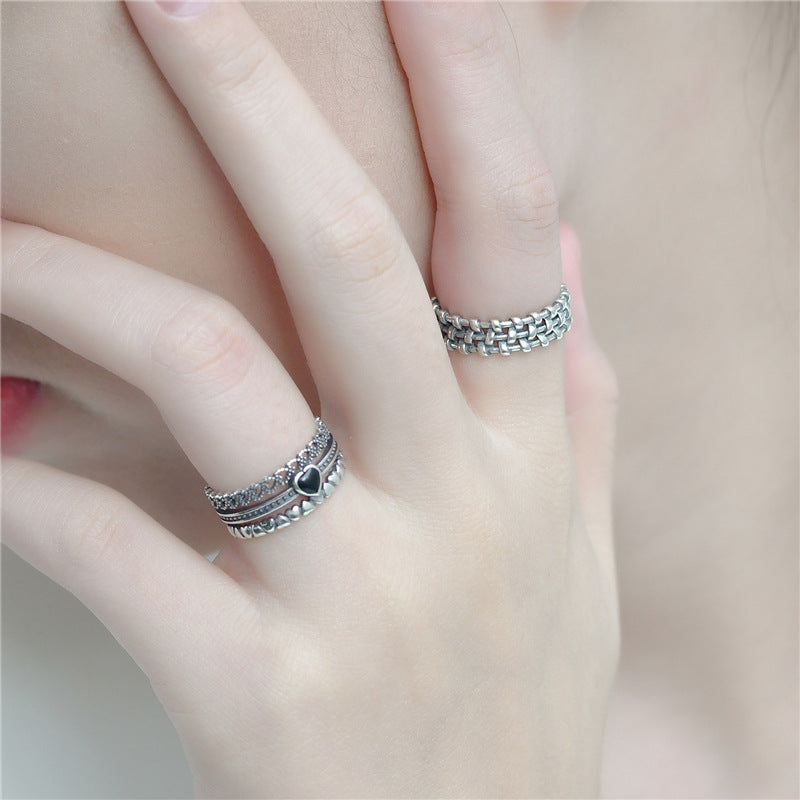 Love control, old retro multi-layer love ring, whole body 925 sterling silver adjustable INS niche ring wholesale