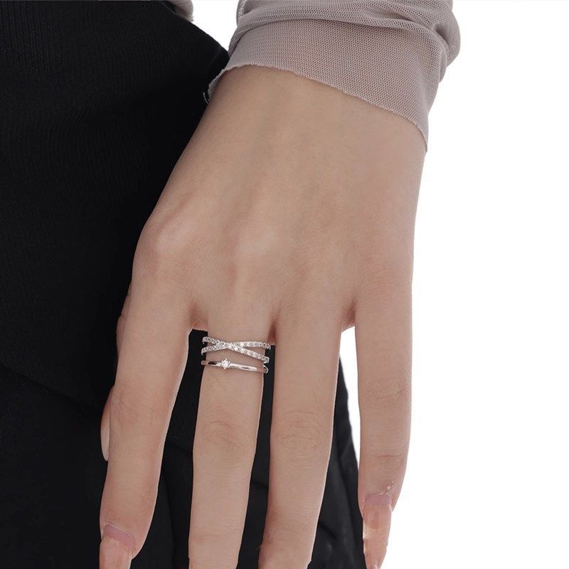 Authentic 925 sterling silver ring women's cross full diamond sweet light luxury ins niche opening adjustable new explosion girlfriend