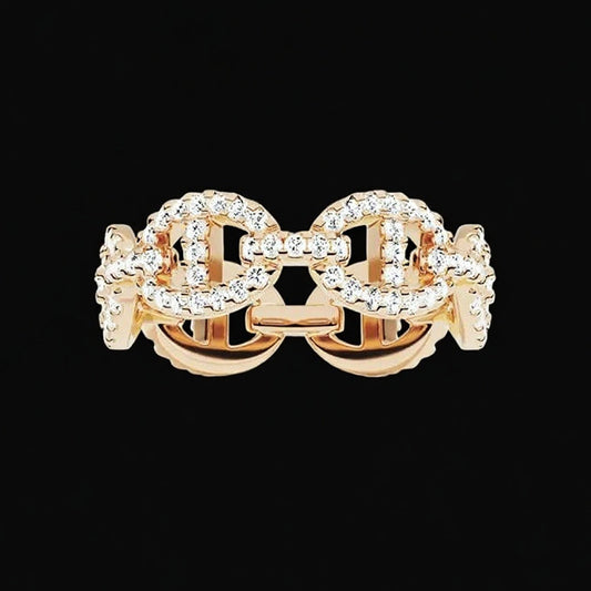 Light luxury pig nose shape ring female personality temperament chain buckle densely inlaid with diamond index finger ring female