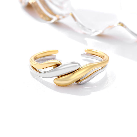 S925 sterling silver ring women's two-in-one combination plated 18k gold ring personality niche winding punk