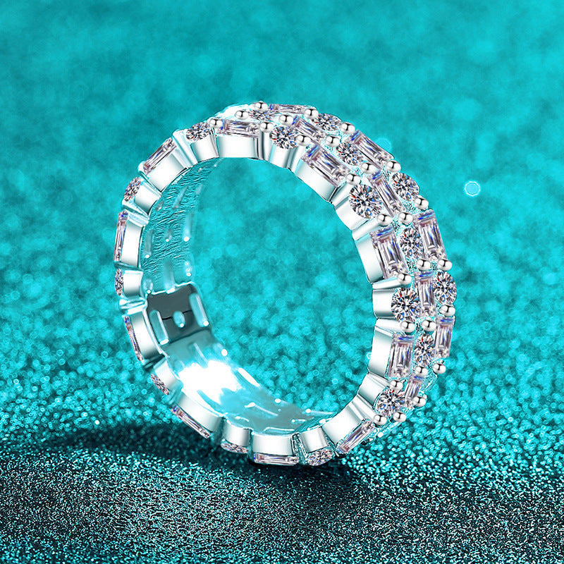 S925 sterling silver all-moissanite ring women's rectangular regular row ring luxury luxury ring personality trend