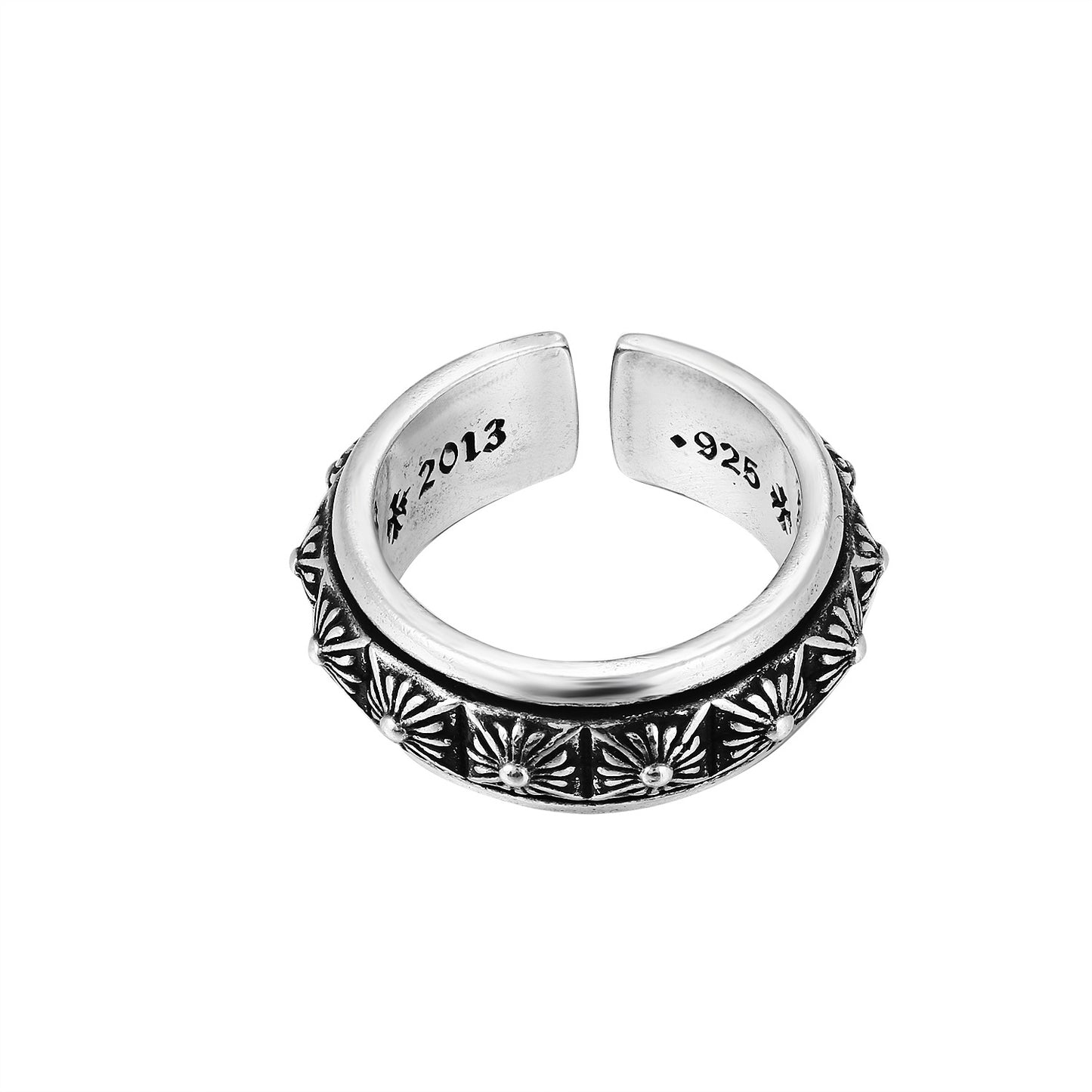 CH Classic Gram Heart Cross Open Ring S925 Sterling Silver Male and Female Couples Retro Fashion Thick Ring