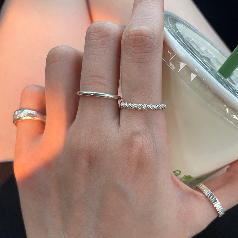 Whole body s925 sterling silver hammer pattern handmade collection niche design high sense ins style versatile fashion men's and women's rings