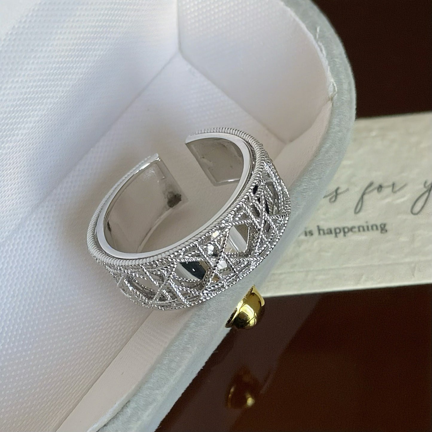 S925 sterling silver rattan plaid woven opening ring women's retro fashion light luxury temperament advanced sense heavy industry niche